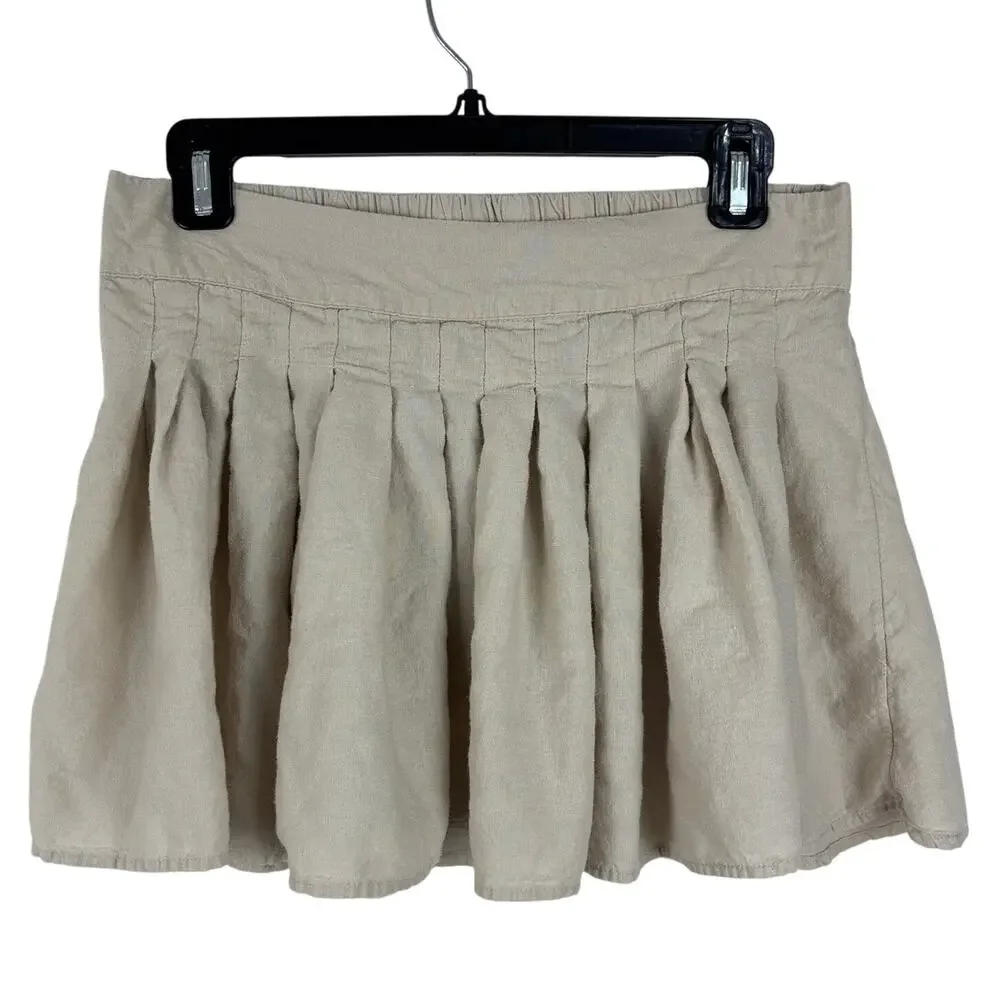 Free People Beige Linen Blend Mini Skirt Medium